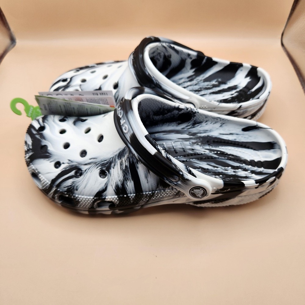 Crocs Classic Marbled Clog Shoes Size Mens 9 Womens 11 Black White Tie Dye